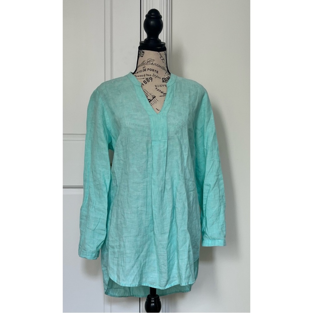 Aqua Long Sleeve Linen Tunic Top